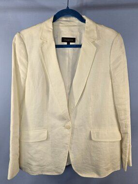 Talbots Pretty White Lined Linen Long Sleeve One Button Blazer size 14